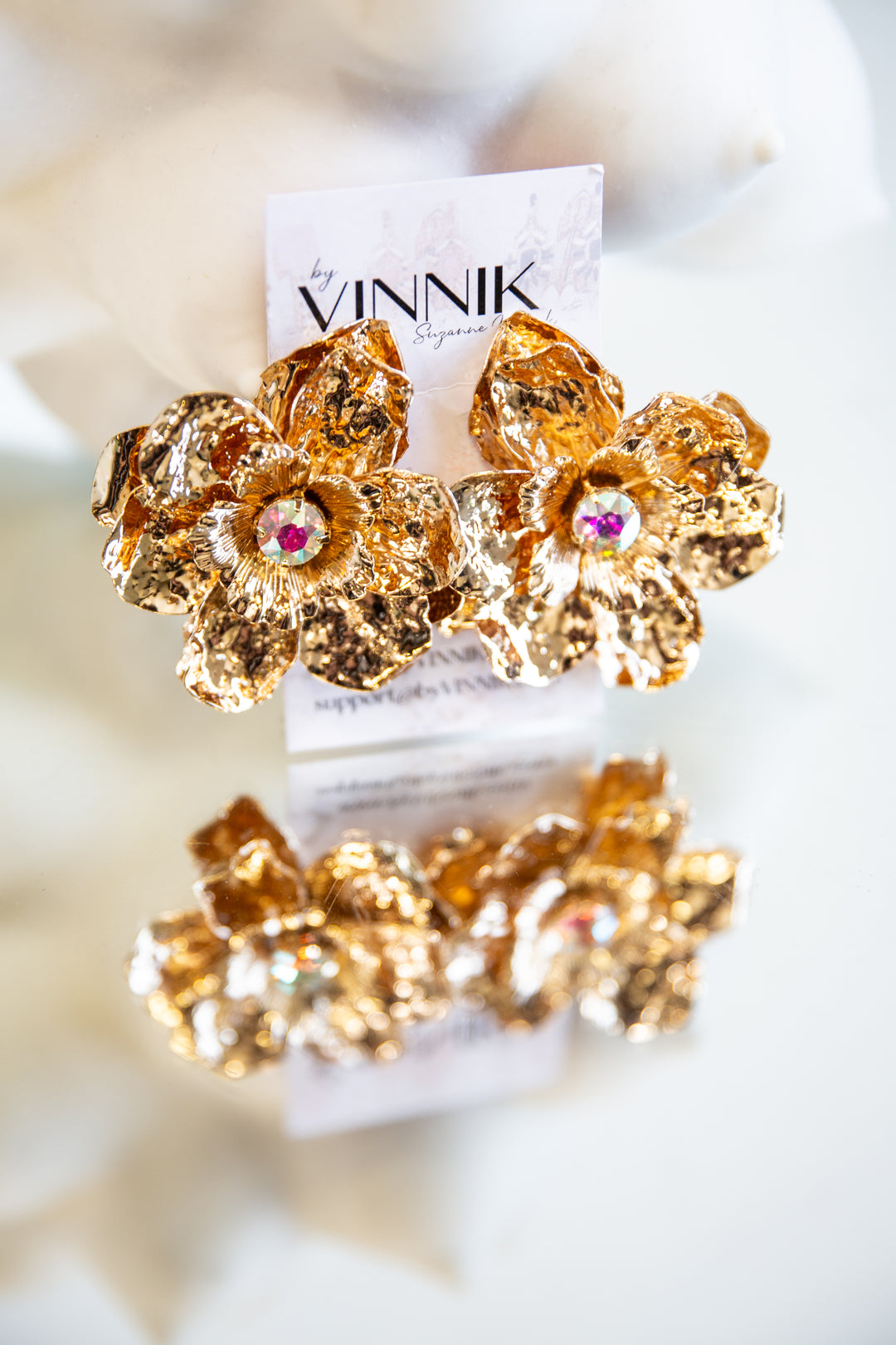 Hammered Gold Flower Earrings
