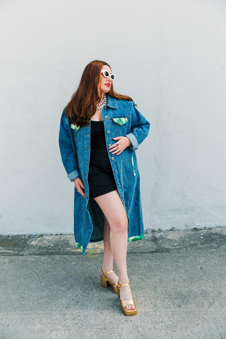 Denim Longline Jacket in “Mon Petit Chou"