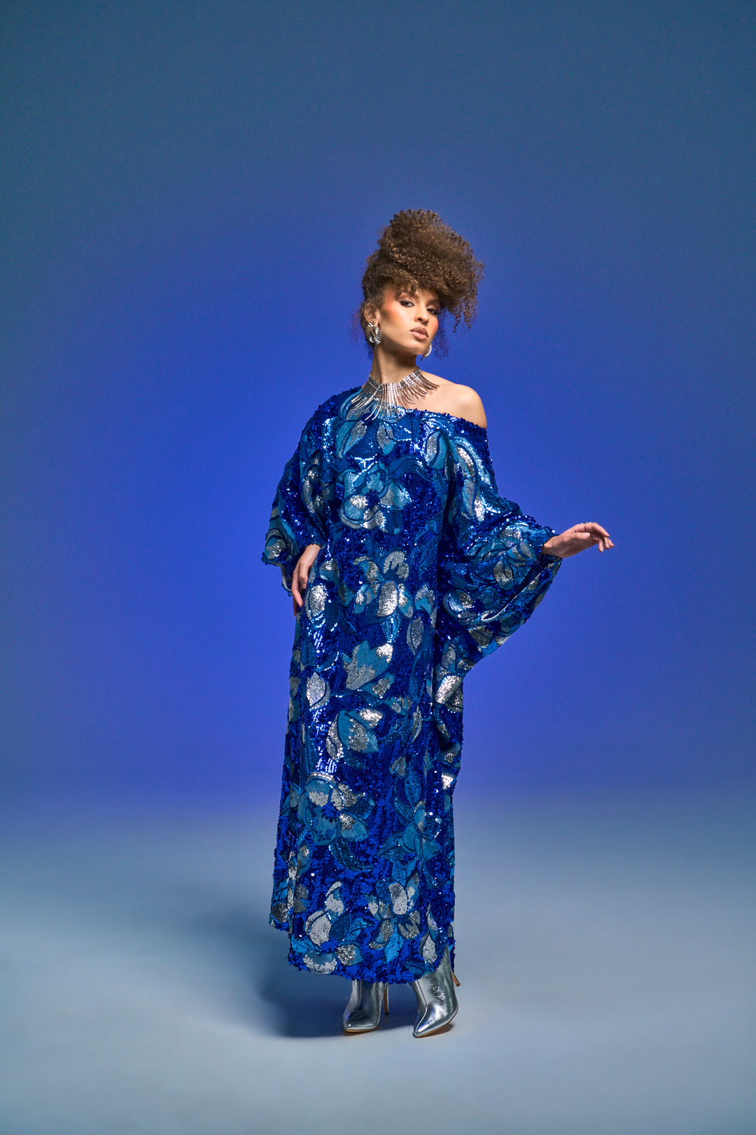 Runway Sequin Kaftan in "Disco Bouquet" (Blue)