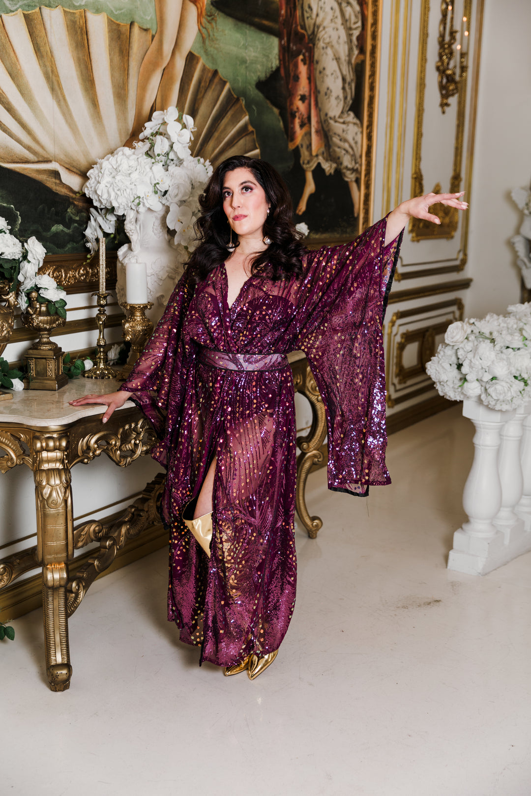 Runway Bohémienne Kimono Robe in “Stardust” (Aubergine)