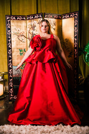 Fleur Peplum Top "Red Taffeta"