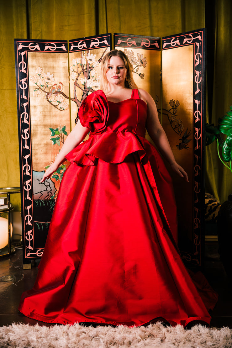 Fleur Peplum Top "Red Taffeta"
