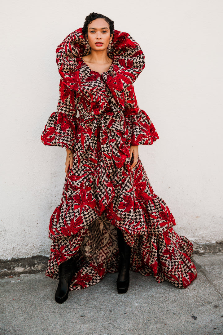 Manhattan Opera Coat Gown Custom in "Piqué Houndstooth"