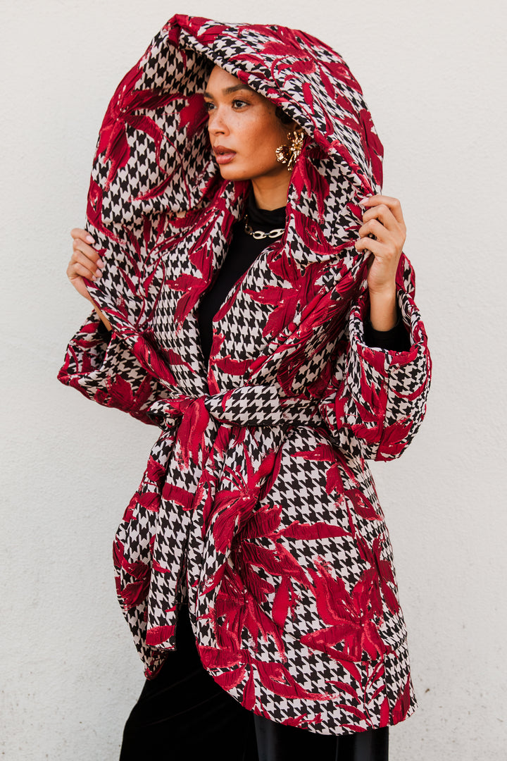 Cocoon Coat in "Piqué Houndstooth"