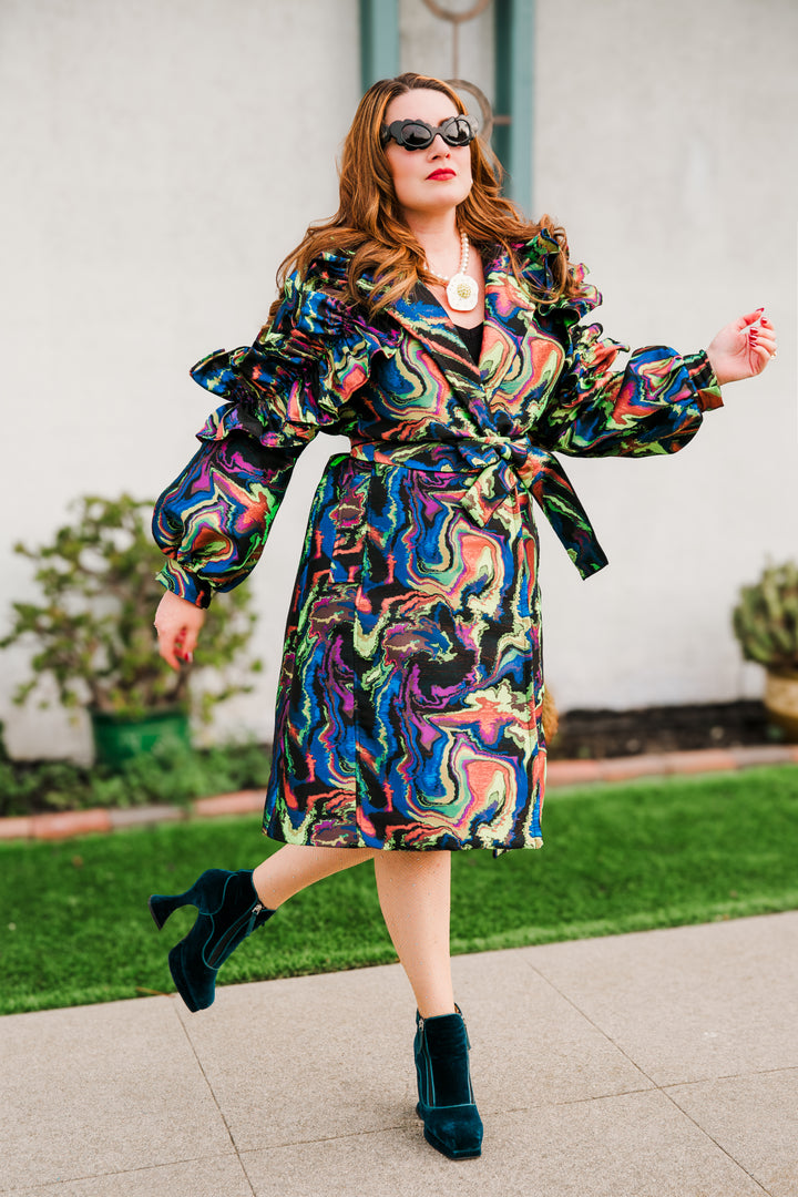 Ruffle Trench Coat in “Brat Marble”