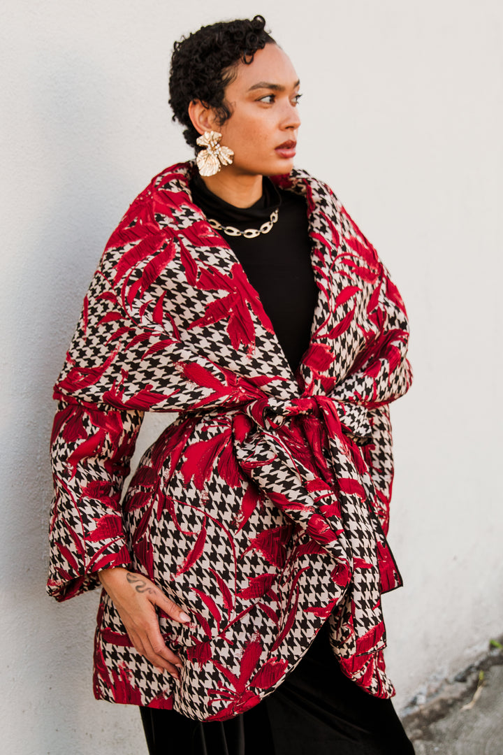 Cocoon Coat in "Piqué Houndstooth"