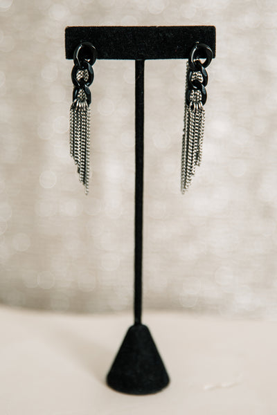 Escape From Paris: Black And Silver Chain Earrings with tassels