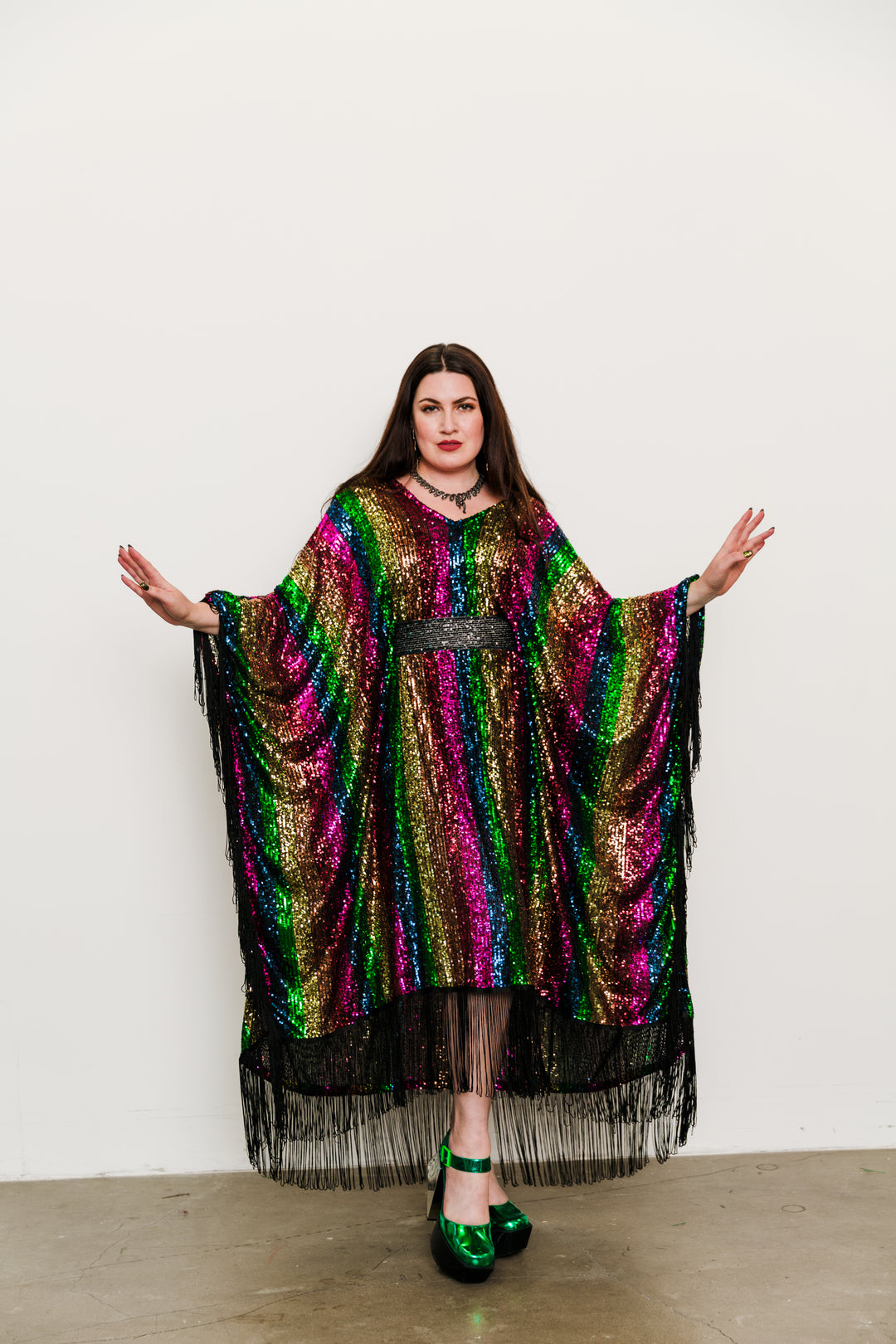 Runway Fringe Kaftan in "She's A Rainbow"