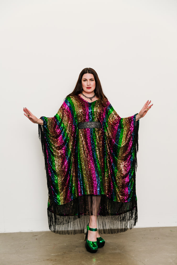 Runway Fringe Kaftan in "She's A Rainbow"