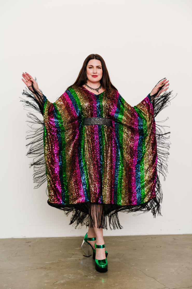 Runway Fringe Kaftan in "She's A Rainbow"