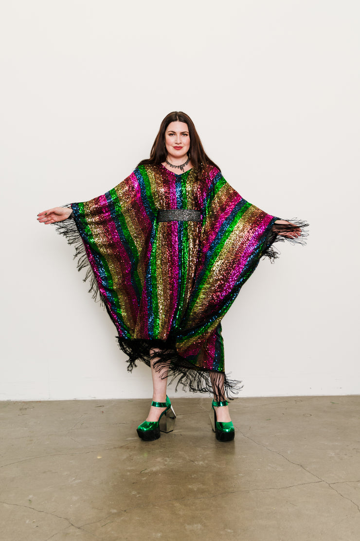 Runway Fringe Kaftan in "She's A Rainbow"