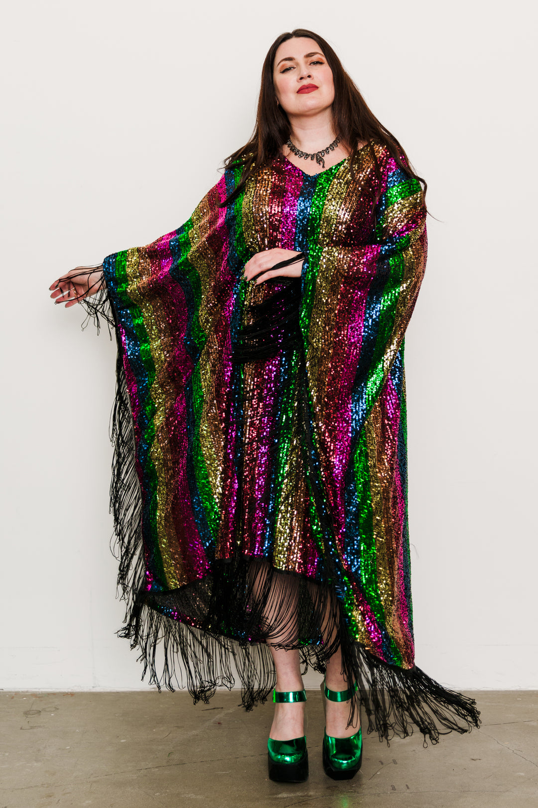 Runway Fringe Kaftan in "She's A Rainbow"