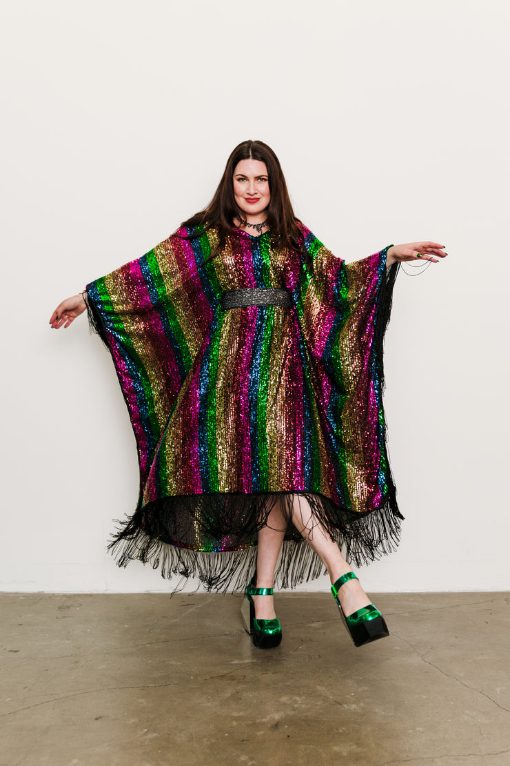 Runway Fringe Kaftan in "She's A Rainbow"