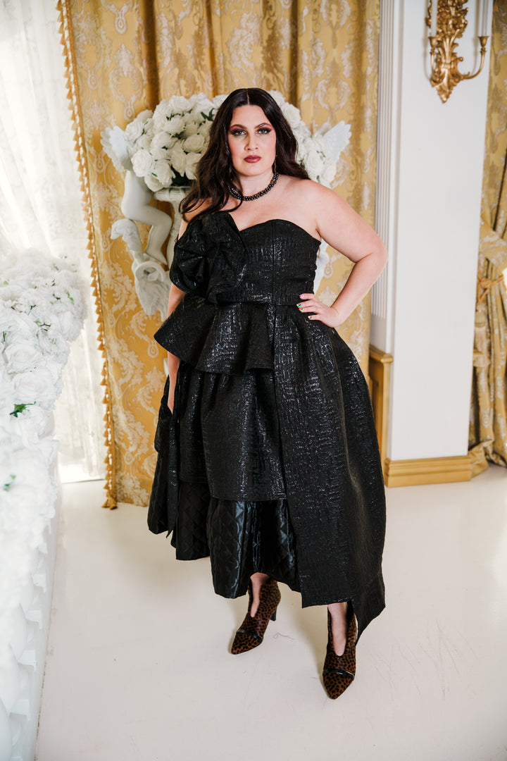 Fleur Peplum Top in “Turandot" (Black)