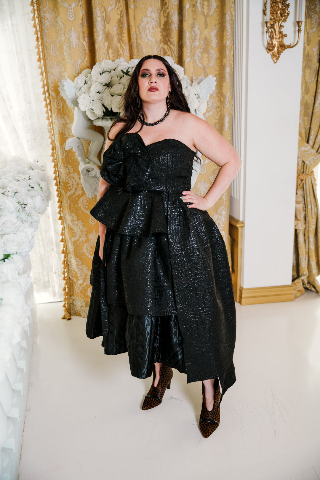Fleur Peplum Top in “Turandot" (Black)