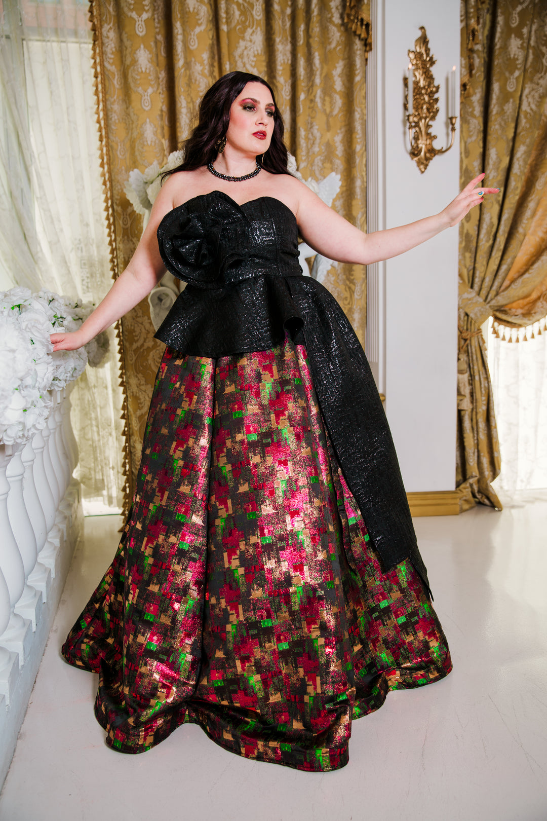 Fleur Peplum Top in “Turandot" (Black)