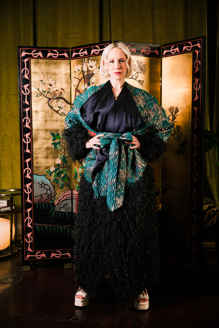 London Opera Coat in “Semiramide” (Teal)