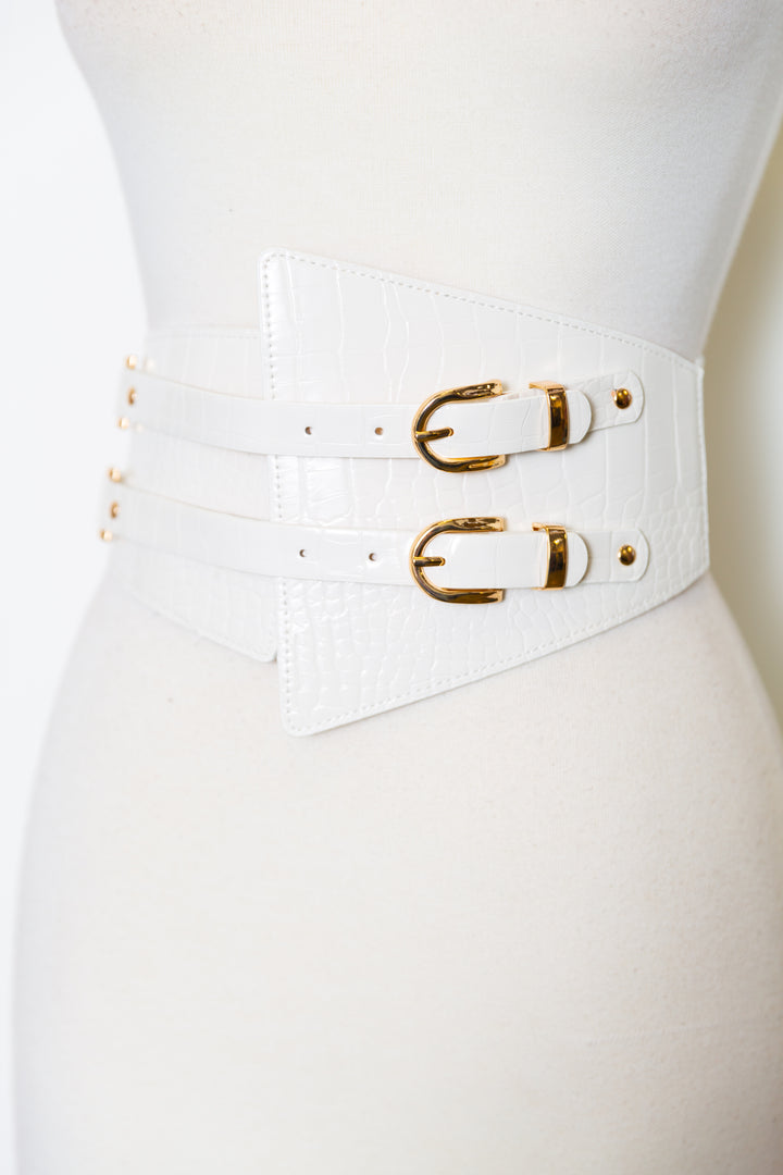 Vegan Leather Corset Belt (White)