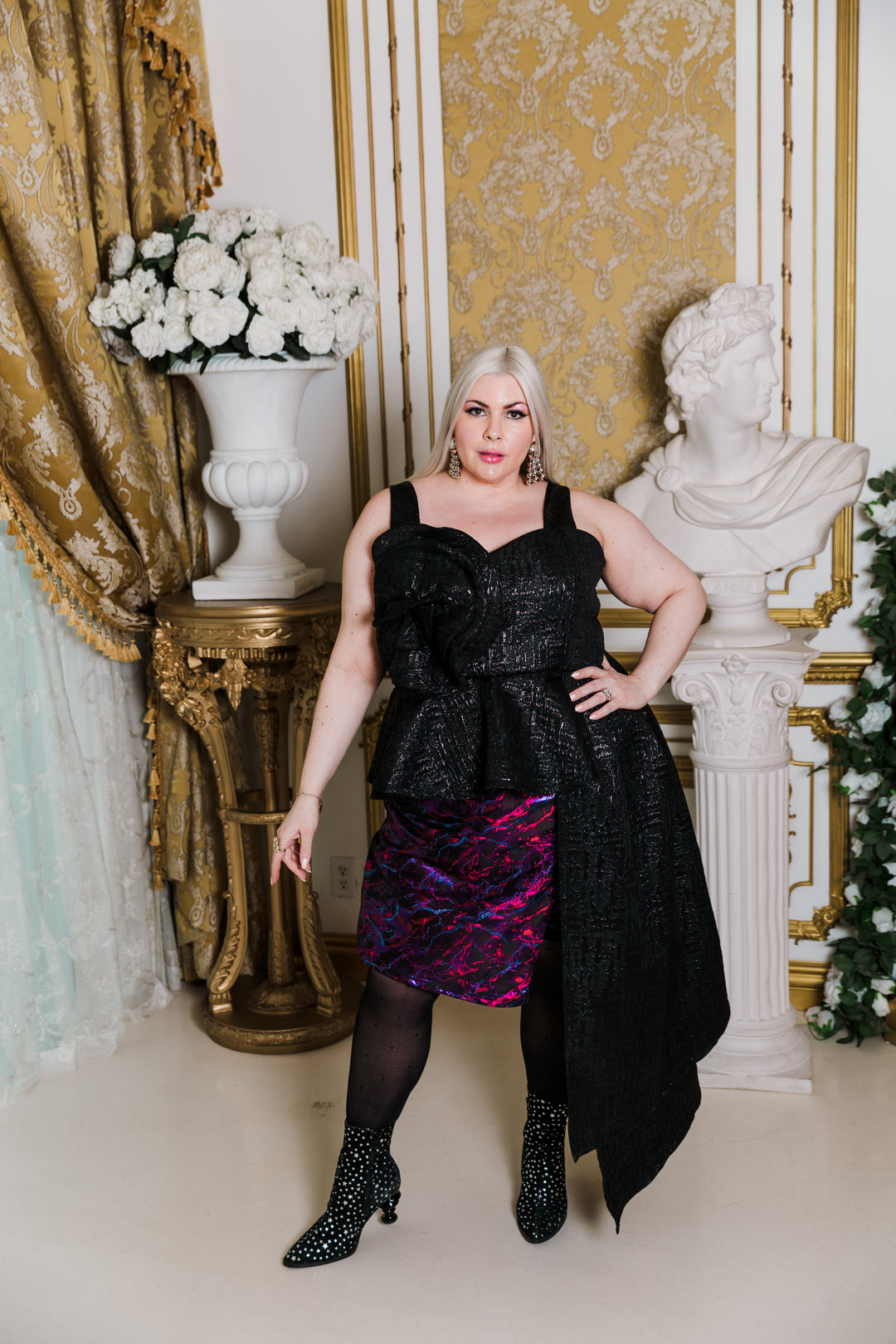 Fleur Peplum Top in “Turandot" (Black)