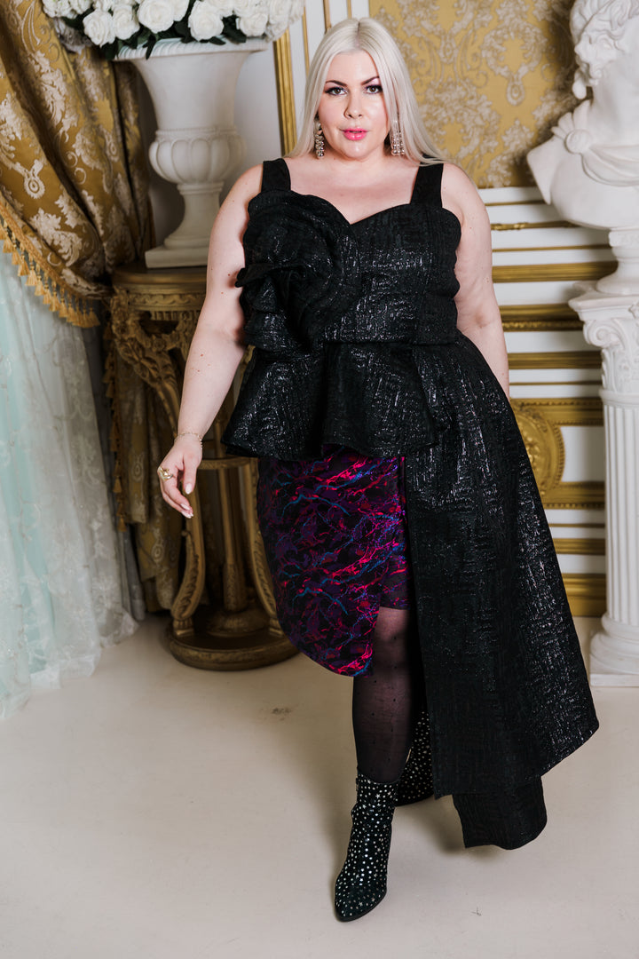 Fleur Peplum Top in “Turandot" (Black)