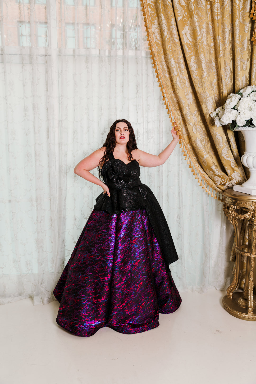 Fleur Peplum Top in “Turandot" (Black)