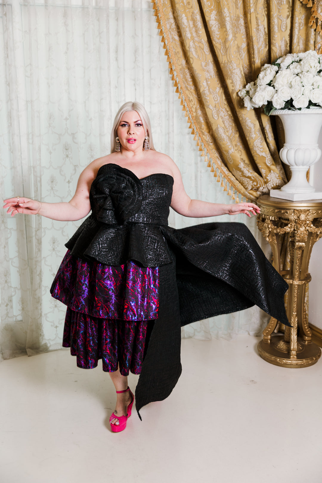 Fleur Peplum Top in “Turandot" (Black)