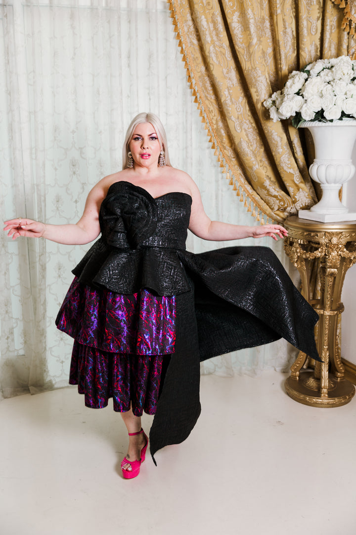 Fleur Peplum Top in “Turandot" (Black)