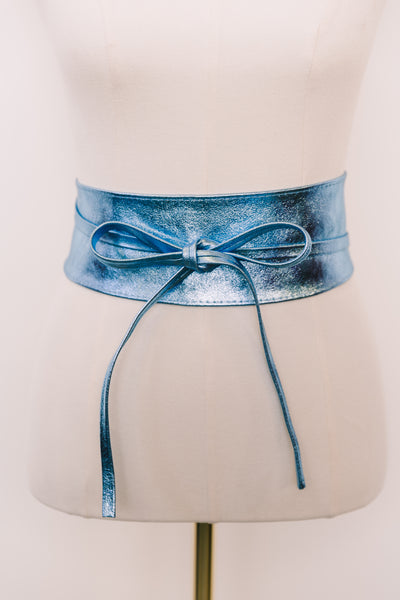 Metallic Italian Leather Wrap Belt “Ice"