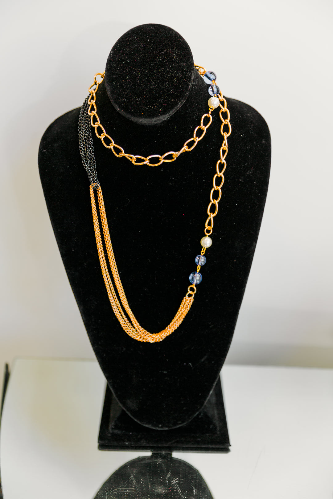 Bead & Chain Necklace (Blue)