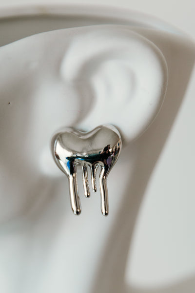 Melted Heart Earrings (Silver)