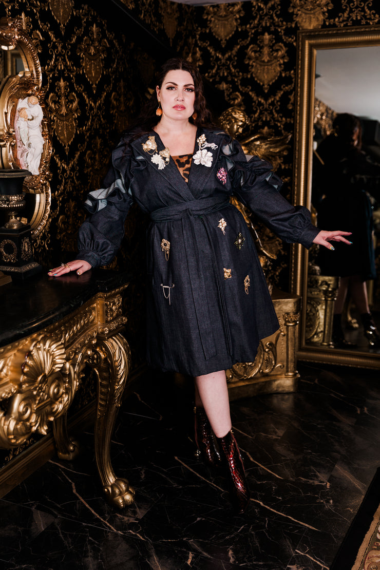 Ruffle Trench Coat in “Denim Dreams"