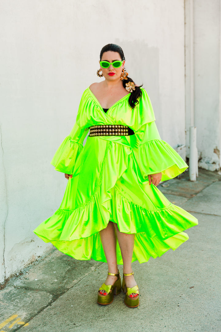 Manhattan Opera Coat in "Highlighter" (Magic Satin)