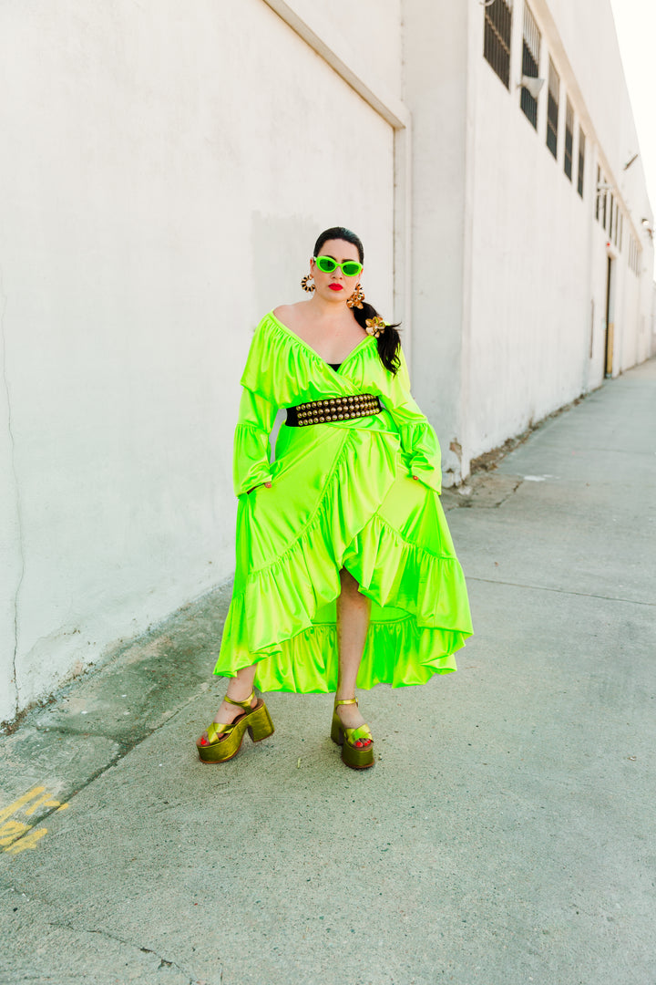 Manhattan Opera Coat in "Highlighter" (Magic Satin)