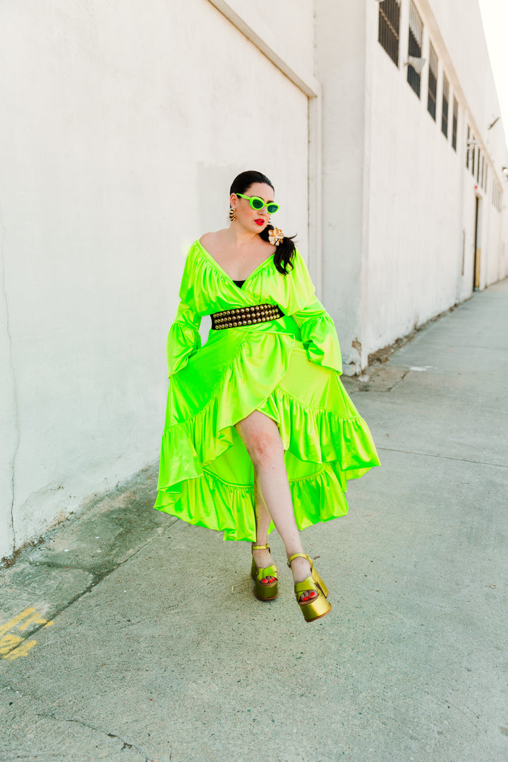Manhattan Opera Coat in "Highlighter" (Magic Satin)
