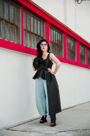 Fleur Peplum Top in "Black Taffeta"