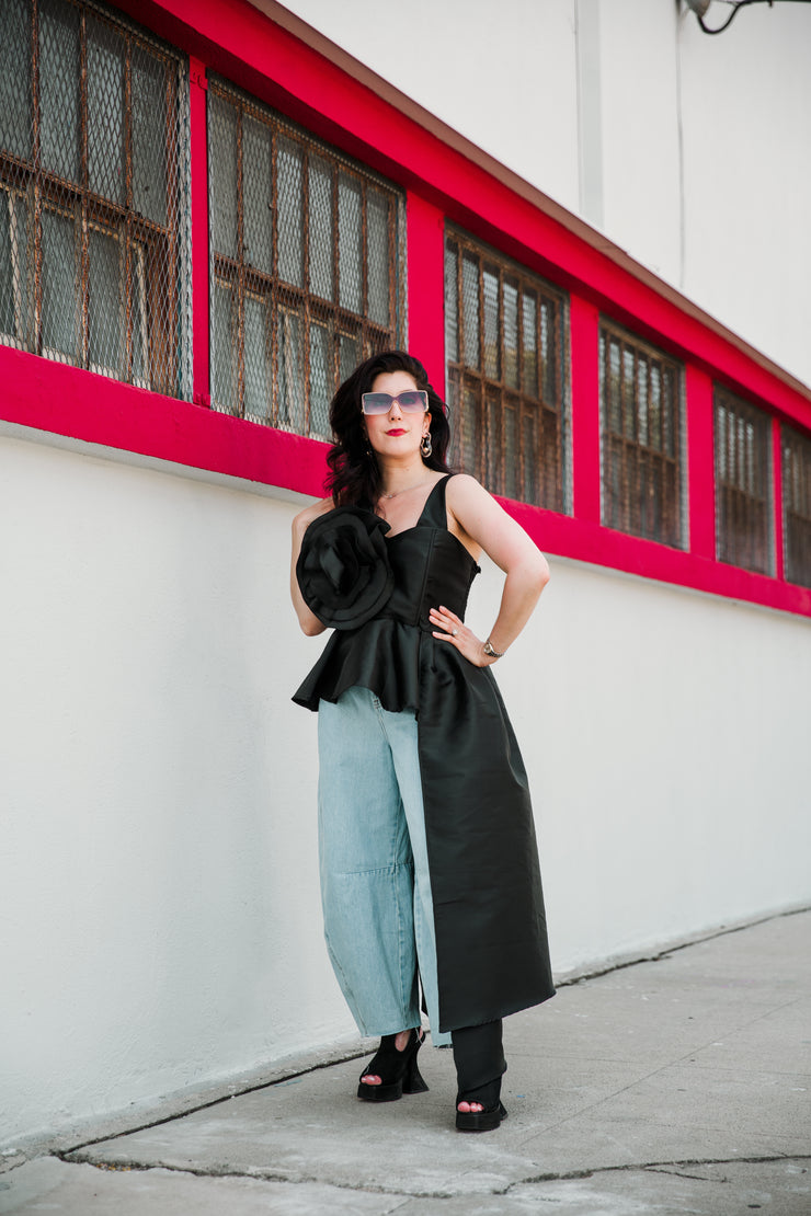 Fleur Peplum Top in "Black Taffeta"