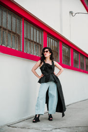 Fleur Peplum Top in "Black Taffeta"