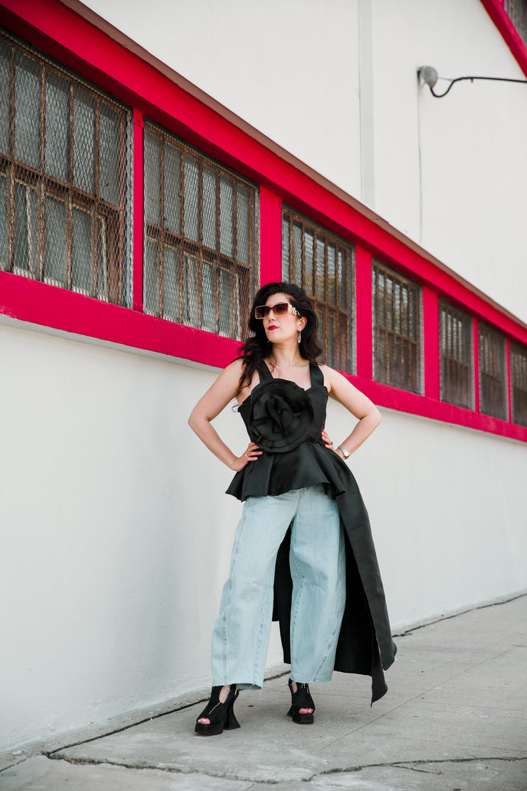 Fleur Peplum Top in "Black Taffeta"