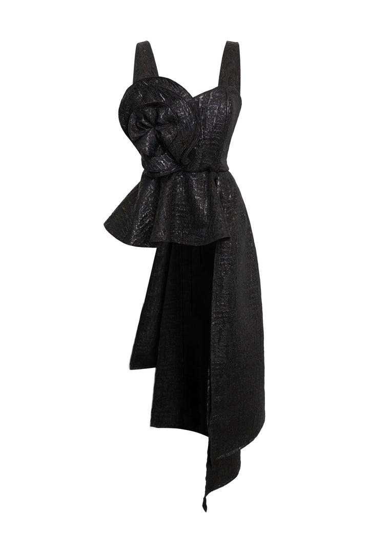 Fleur Peplum Top in “Turandot" (Black)