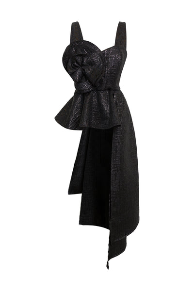 Fleur Peplum Top in “Turandot" (Black)
