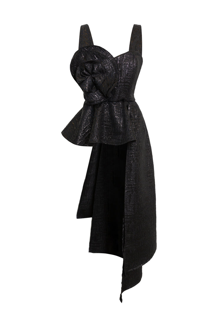 Fleur Peplum Top in “Turandot" (Black)