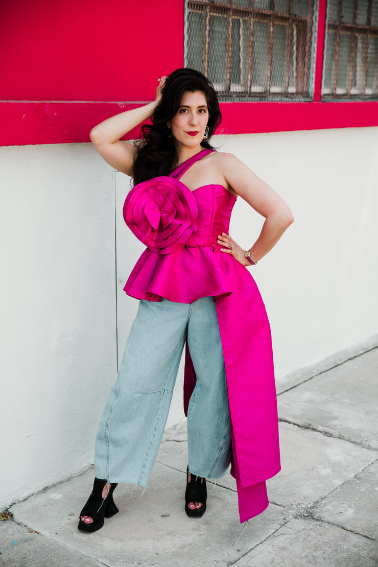 Fleur Peplum Top in "Pink Taffeta"