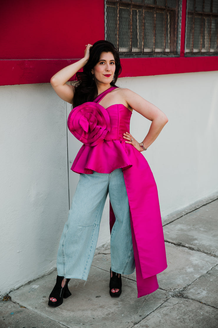 Fleur Peplum Top in "Pink Taffeta"