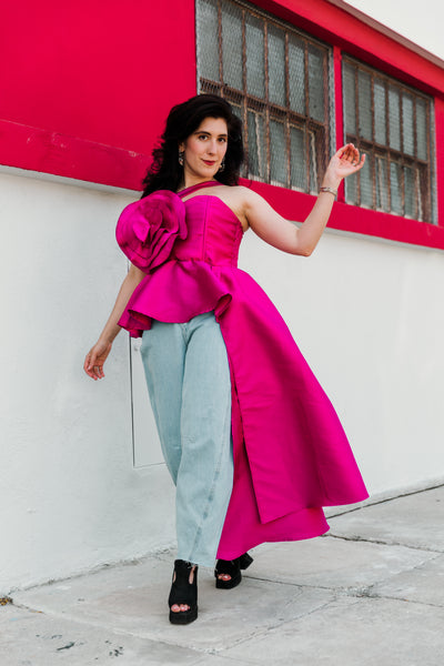 Fleur Peplum Top in "Pink Taffeta"