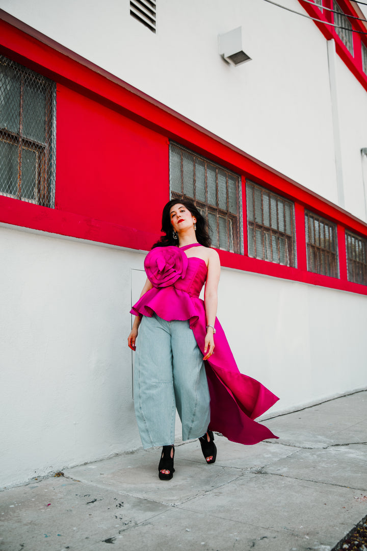 Fleur Peplum Top in "Pink Taffeta"