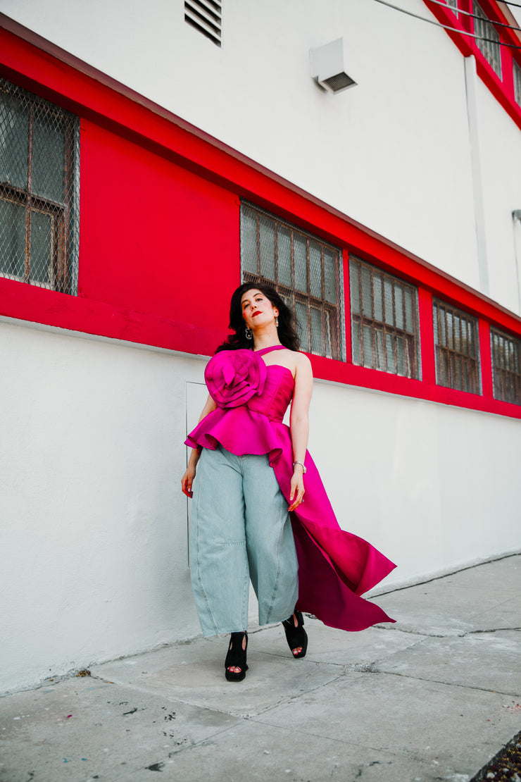 Fleur Peplum Top in "Pink Taffeta"