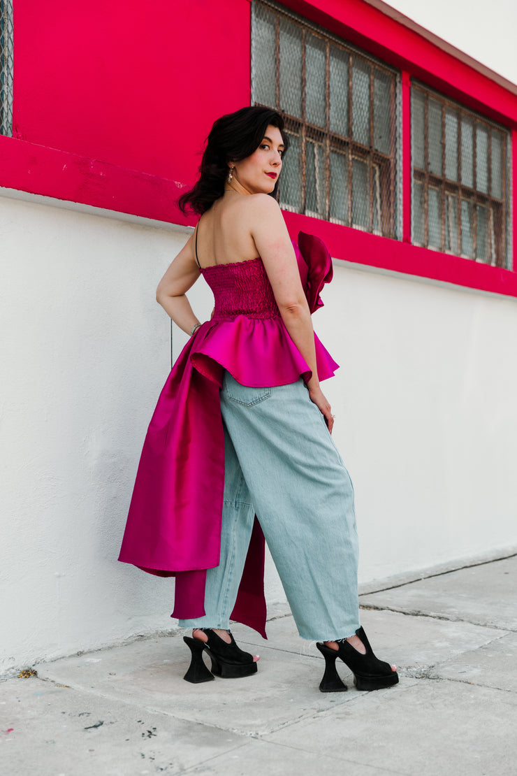 Fleur Peplum Top in "Pink Taffeta"