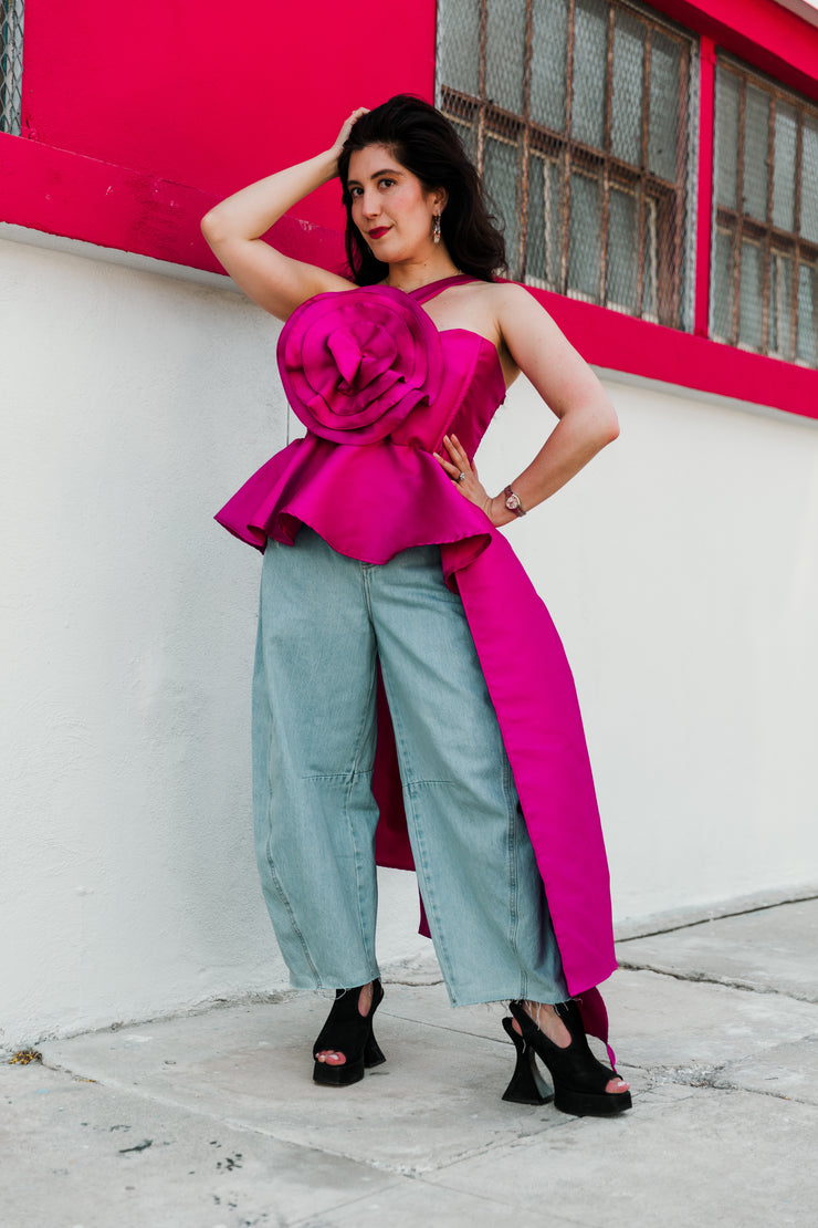Fleur Peplum Top in "Pink Taffeta"