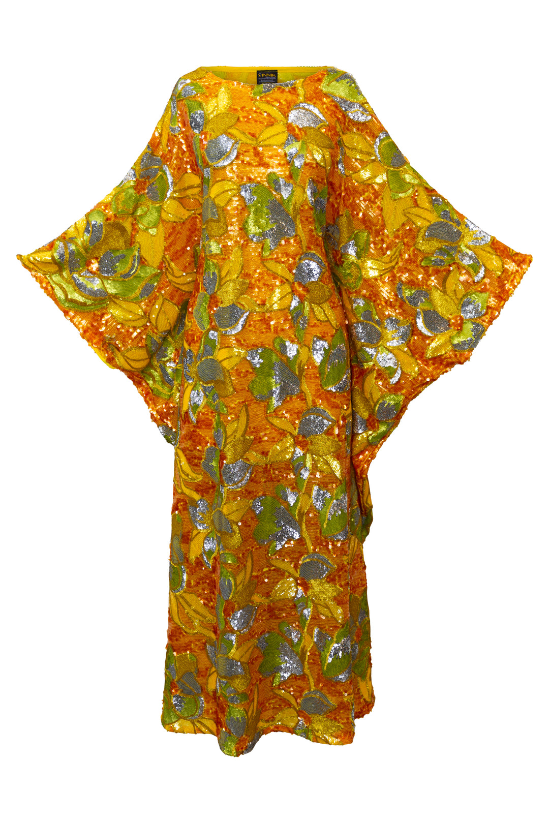 Runway Sequin Kaftan in "Disco Bouquet" (Marigold)