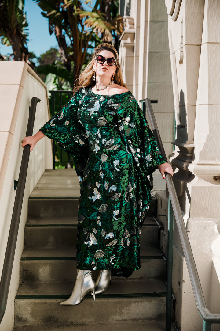 Runway Sequin Kaftan in "Disco Bouquet" (Emerald)